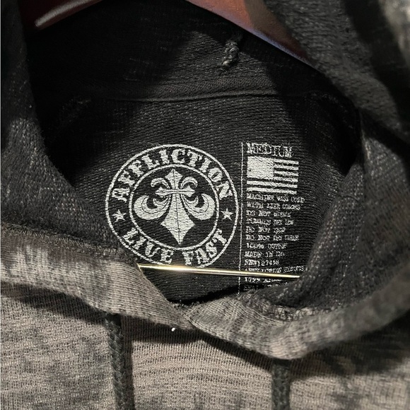 Vintage Y2K Affliction Gray Black Metal Skull Hoodie- Men’s Medium NWOT - Picture 4 of 4